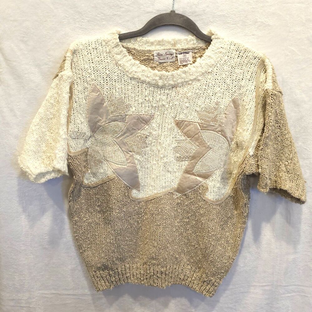 PALM SPRINGS YACHT CLUB Sweater Vintage Deadstock Slub Knit Beige Cream 1980s M